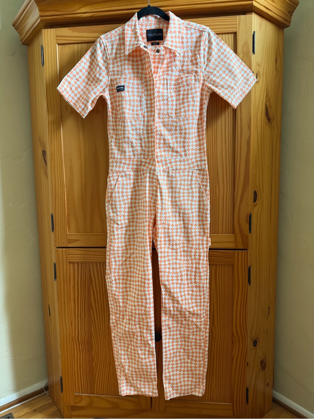 Wildfang Essential Optic Check Orange Checkered Coverall Jumpsuit Size XS - NWOT - Picture 4 of 13